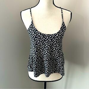 NWT Hollister Floral Daisy Print Cropped Peplum Tie Back Tank